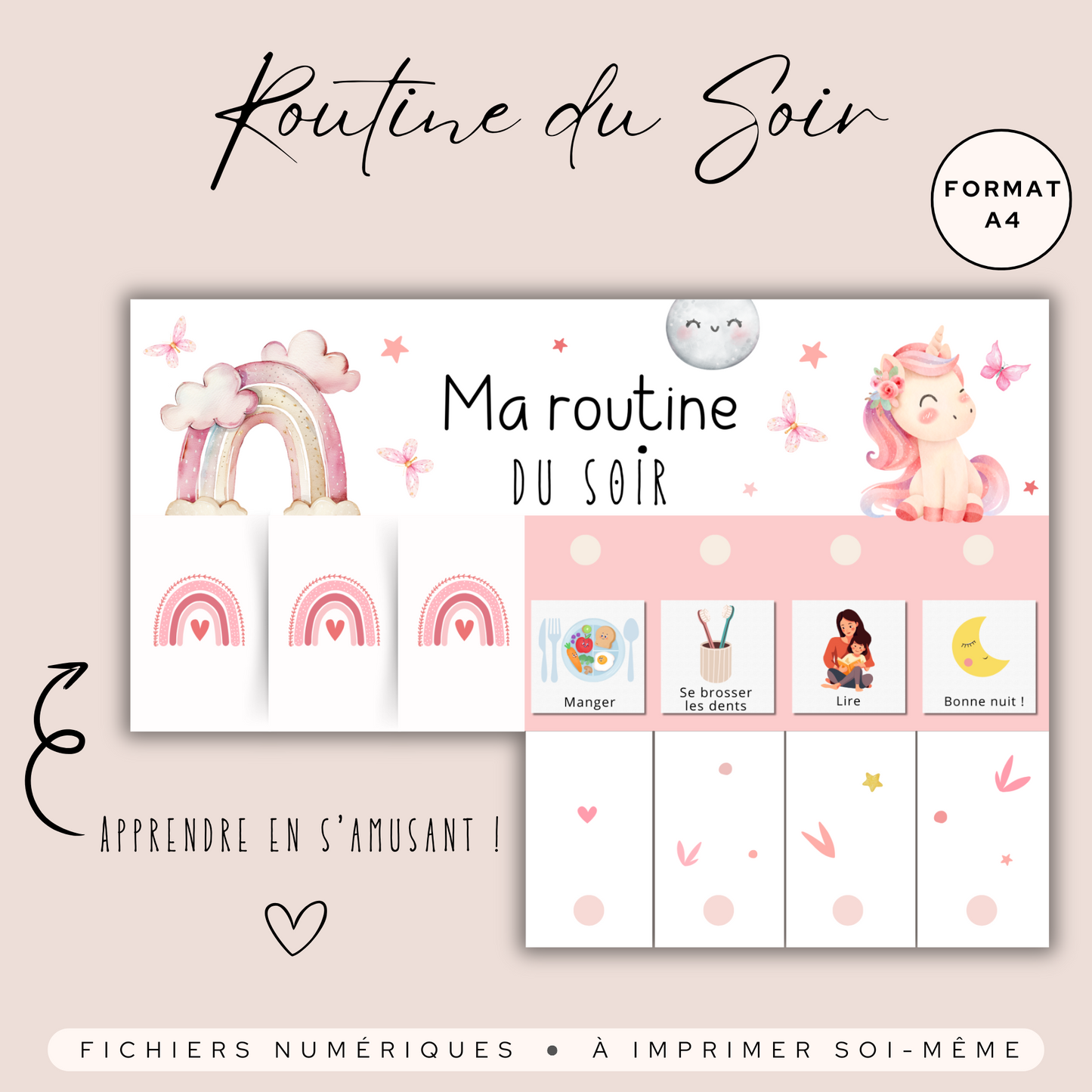 Kit de routine fille matin et soir - Licornes et arcs en ciel